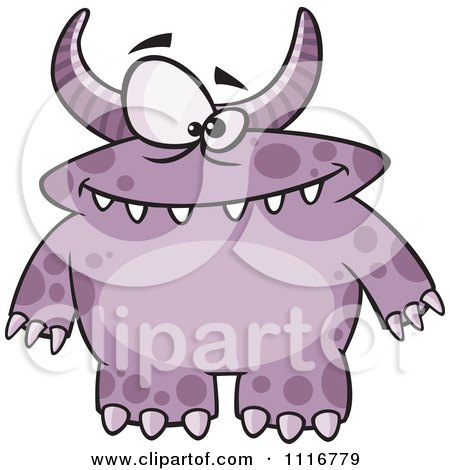Cartoon Of A Spotted And Horned Purple Monster - Royalty Free Vector Clipart by toonaday