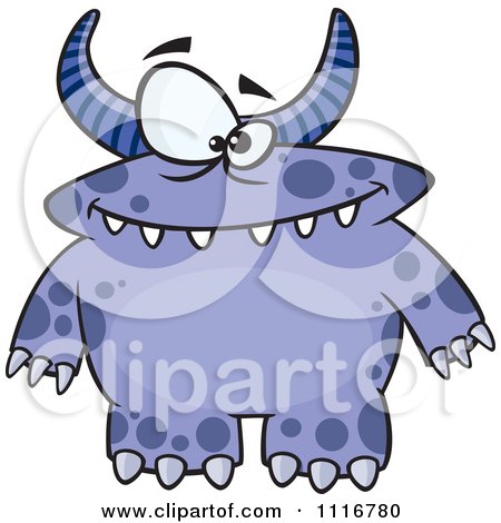 Cartoon Of A Spotted And Horned Blue Monster - Royalty Free Vector Clipart by toonaday