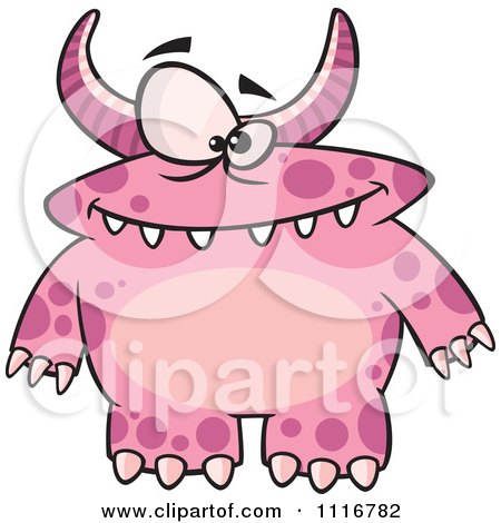 Cartoon Of A Spotted And Horned Pink Monster - Royalty Free Vector Clipart by toonaday