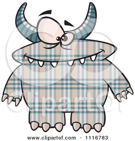 Cartoon Of A Spotted And Horned Plaid Monster - Royalty Free Vector Clipart by toonaday