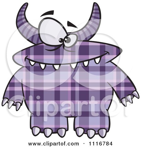 Cartoon Of A Spotted And Horned Purple Plaid Monster - Royalty Free Vector Clipart by toonaday