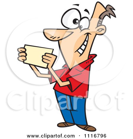 Cartoon Of A Recipient Man Reading An Invitation - Royalty Free Vector Clipart by toonaday
