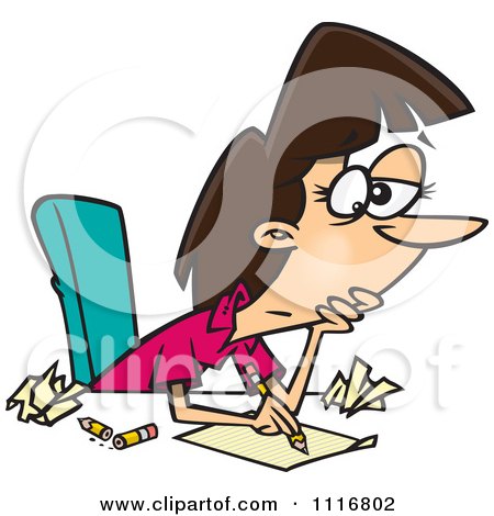 Cartoon Of An Author Woman With Writers Block - Royalty Free Vector Clipart by toonaday