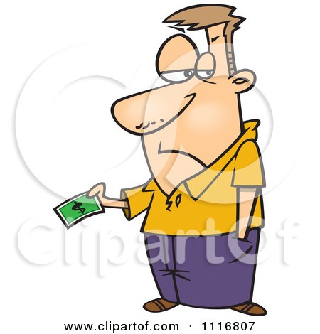 Cartoon Of A Man Grudgingly Making A Payment - Royalty Free Vector Clipart by toonaday