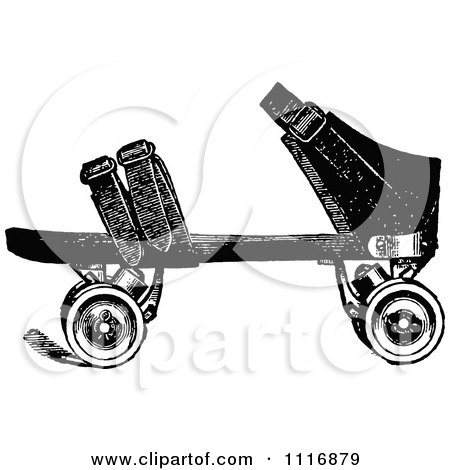 Clipart Of A Retro Vintage Black And White Roller Skate 2 - Royalty Free Vector Illustration by Prawny Vintage
