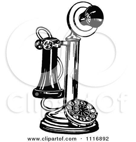 Clipart Of A Retro Vintage Black And White Candlestick Phone - Royalty Free Vector Illustration by Prawny Vintage