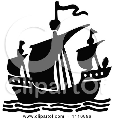 Clipart Of A Vintage Black And White Ship - Royalty Free Vector Illustration by Prawny Vintage