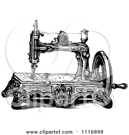 Clipart Of A Retro Vintage Black And White Sewing Machine - Royalty Free Vector Illustration by Prawny Vintage