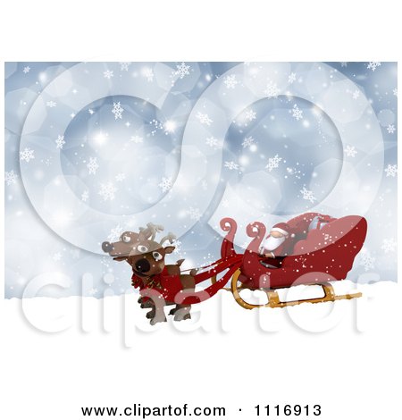 Clipart Of A 3d Santa With His Sleigh And Reindeer In The Snow - Royalty Free CGI Illustration by KJ Pargeter