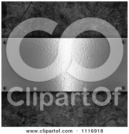 Clipart Of A 3d Riveted Textured Metal Plaque Over Concrete - Royalty Free CGI Illustration by KJ Pargeter