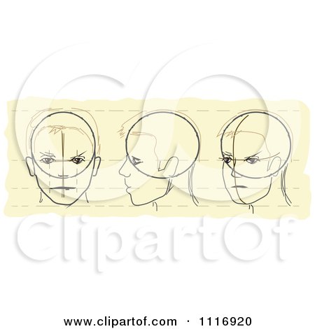 Vector Clipart Trio Of Sketched Heads On Paper - Royalty Free Graphic Illustration by David Rey