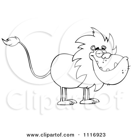 Clipart Of A Outlined Grinning Male Lion - Royalty Free Vector Illustration by Hit Toon