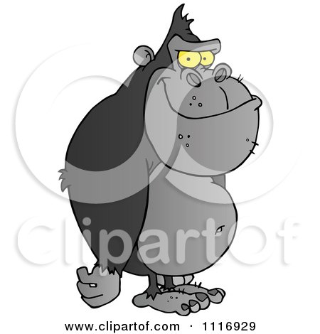 Clipart Of A Standing Black Gorilla - Royalty Free Vector Illustration by Hit Toon