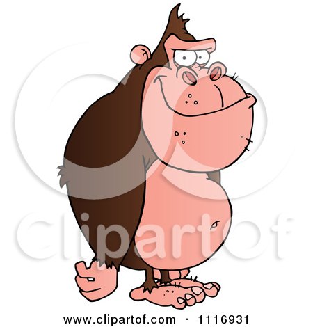 Clipart Of A Standing Brown Gorilla - Royalty Free Vector Illustration by Hit Toon