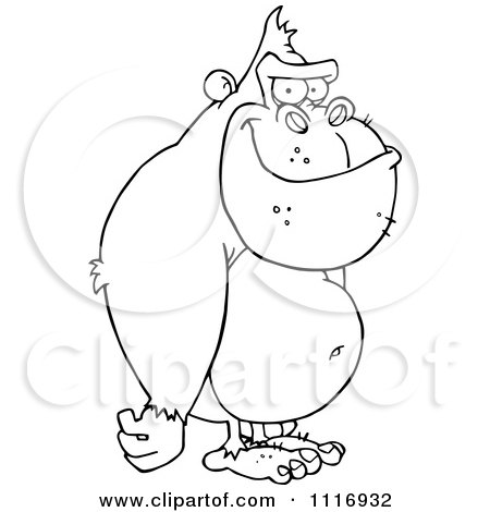 Clipart Of A Standing Outlined Gorilla - Royalty Free Vector Illustration by Hit Toon