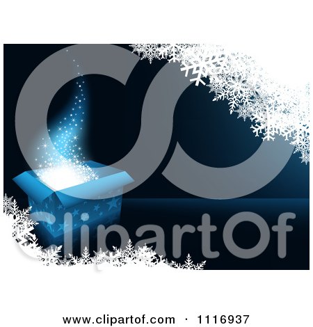 Vector Clipart Of A Blue Magic Christmas Gift Background With Snowflakes - Royalty Free Graphic Illustration by dero