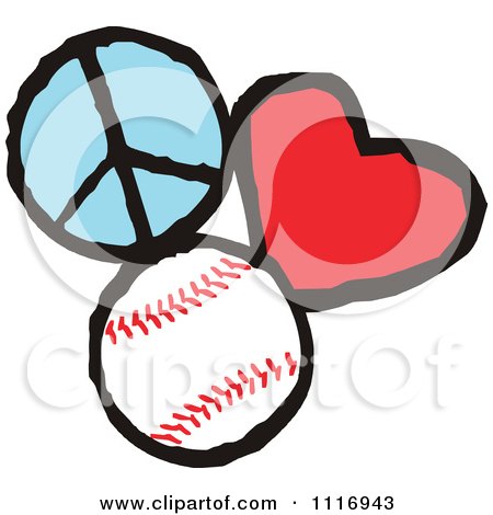 Cartoon Of Peace Love Baseball Graphics - Royalty Free Vector Clipart by Johnny Sajem