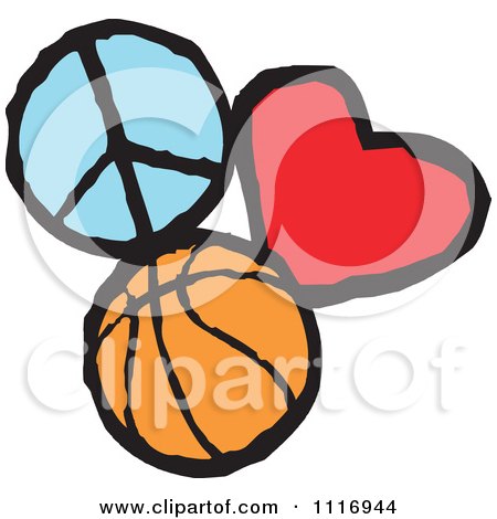 Cartoon Of Peace Love Basketball Graphics - Royalty Free Vector Clipart by Johnny Sajem