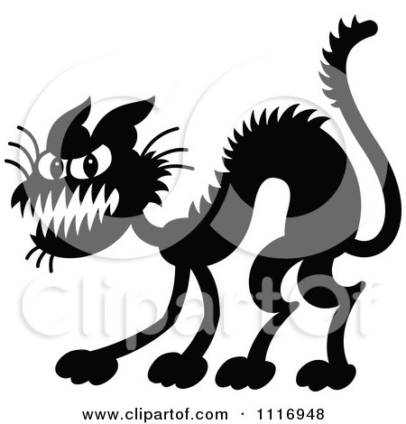 Cartoon Of A Black Scaredy Halloween Cat - Royalty Free Vector Clipart by Zooco