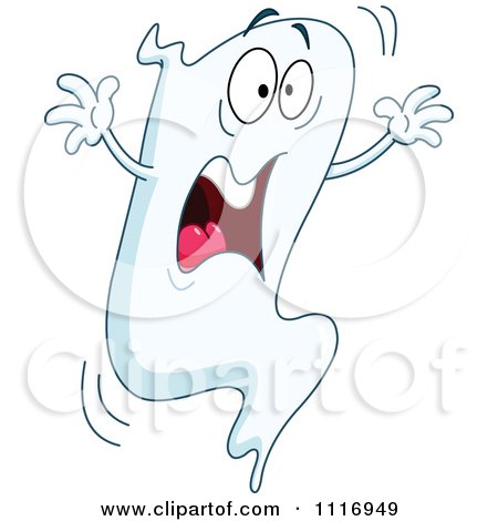 Cartoon Of A Spooked Halloween Ghost Screaming - Royalty Free Vector Clipart by yayayoyo