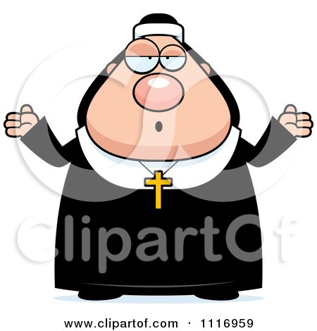 Vector Cartoon Careless Shrugging Nun In Her Habit - Royalty Free Clipart Graphic by Cory Thoman