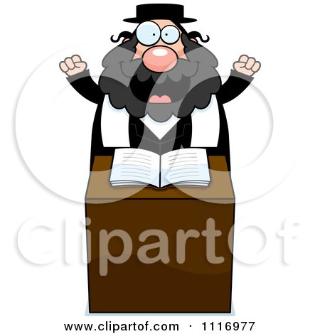 Vector Cartoon Excited Rabbi At The Pulpit - Royalty Free Clipart Graphic by Cory Thoman