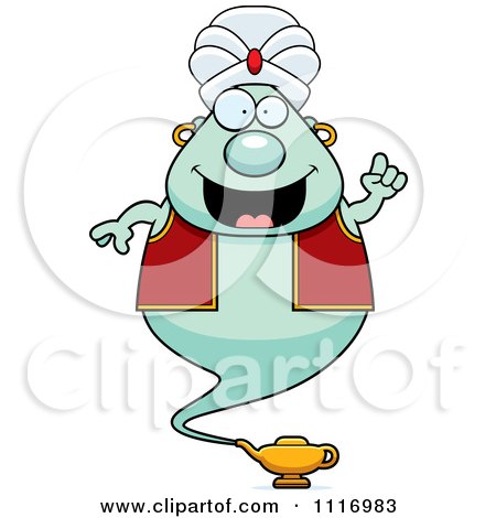 Vector Cartoon Chubby Green Genie With An Idea - Royalty Free Clipart Graphic by Cory Thoman