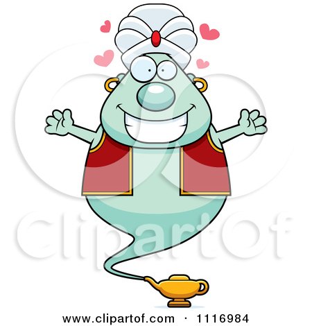 Vector Cartoon Loving Chubby Green Genie - Royalty Free Clipart Graphic by Cory Thoman