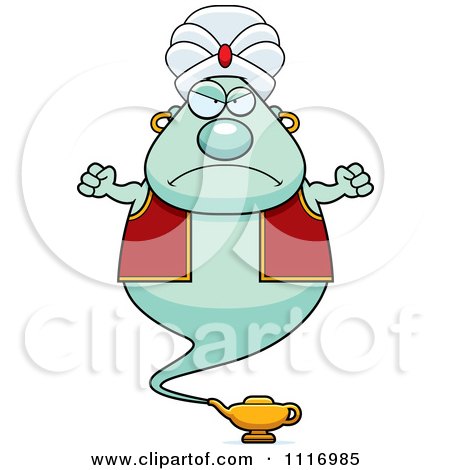 Vector Cartoon Angry Chubby Green Genie - Royalty Free Clipart Graphic by Cory Thoman