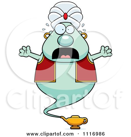 Vector Cartoon Frightened Chubby Green Genie - Royalty Free Clipart Graphic by Cory Thoman