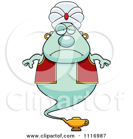 Vector Cartoon Depressed Chubby Green Genie - Royalty Free Clipart Graphic by Cory Thoman