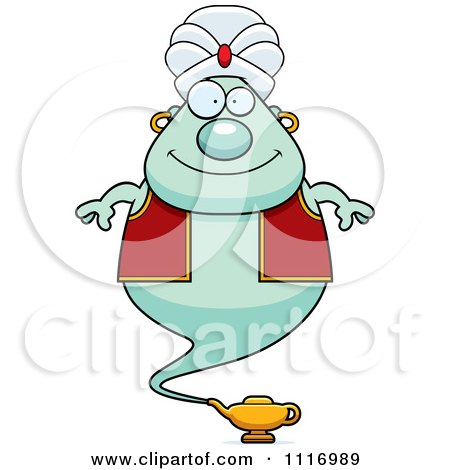 Vector Cartoon Happy Chubby Green Genie - Royalty Free Clipart Graphic by Cory Thoman
