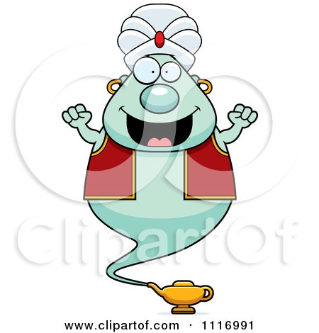 Vector Cartoon Excited Chubby Green Genie - Royalty Free Clipart Graphic by Cory Thoman