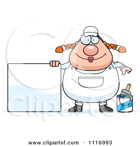 Vector Cartoon Female House Painter Worker With A Sign - Royalty Free Clipart Graphic by Cory Thoman
