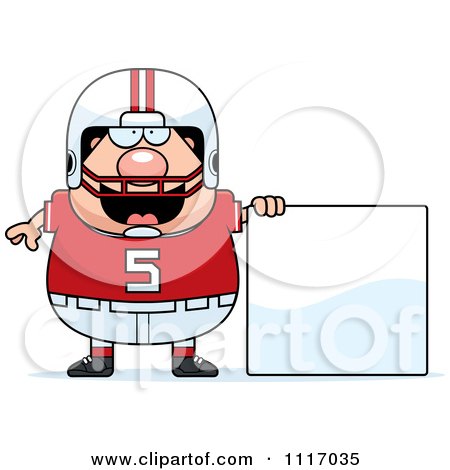 Vector Cartoon Of A Chubby White Football Player With A Sign - Royalty Free Clipart Graphic by Cory Thoman