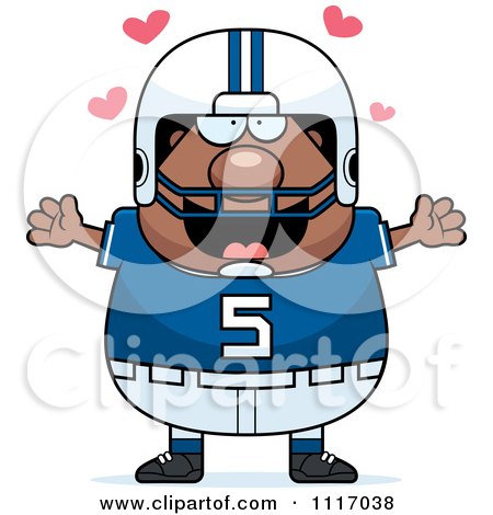 Vector Cartoon Of A Amorous Chubby Black Football Player - Royalty Free Clipart Graphic by Cory Thoman