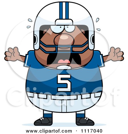 Vector Cartoon Of A Stressed Chubby Black Football Player - Royalty Free Clipart Graphic by Cory Thoman