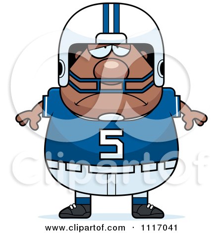 Vector Cartoon Of A Depressed Chubby Black Football Player - Royalty Free Clipart Graphic by Cory Thoman