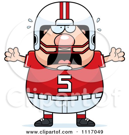 Vector Cartoon Of A Stressed Chubby White Football Player - Royalty Free Clipart Graphic by Cory Thoman