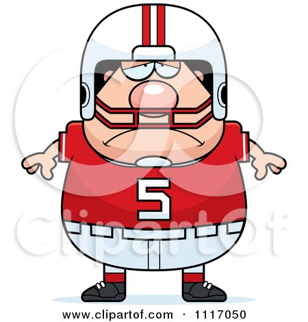 Vector Cartoon Of A Depressed Chubby White Football Player - Royalty Free Clipart Graphic by Cory Thoman