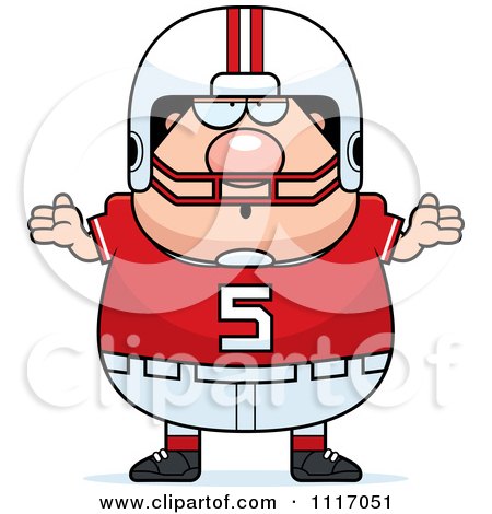 Vector Cartoon Of A Careless Shrugging Chubby White Football Player - Royalty Free Clipart Graphic by Cory Thoman
