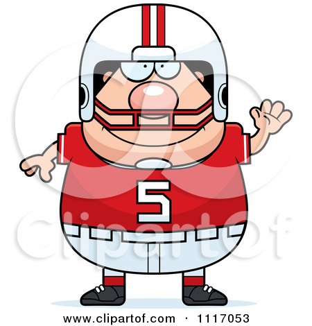 Vector Cartoon Of A Waving Chubby White Football Player - Royalty Free Clipart Graphic by Cory Thoman