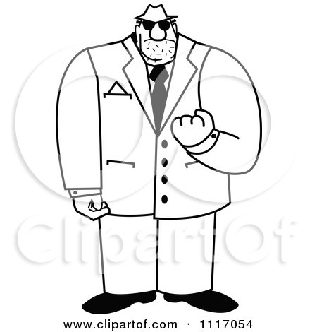 Cartoon Of A Black And White Tough Mobster Holding Up A Fist - Royalty Free Vector Clipart by Andy Nortnik