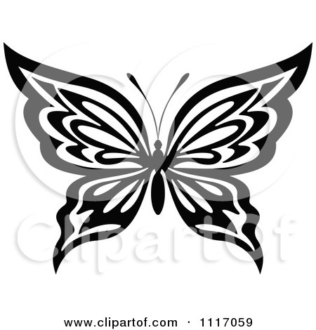 Vector Clipart Black And White Butterfly 4 - Royalty Free Graphic Illustration by Vector Tradition SM
