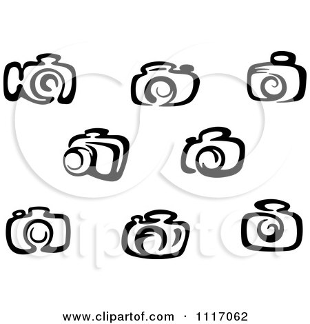 Vector Clipart Black And White Cameras - Royalty Free Graphic Illustration by Vector Tradition SM