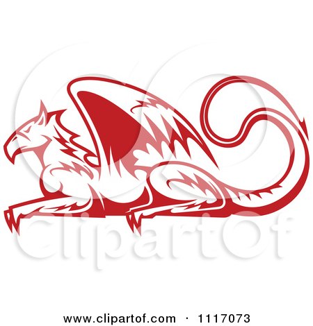 Vector Clipart Red Resting Griffin - Royalty Free Graphic Illustration by Vector Tradition SM