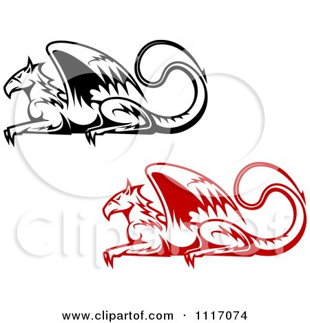 Vector Clipart Black And Red Resting Griffins - Royalty Free Graphic Illustration by Vector Tradition SM