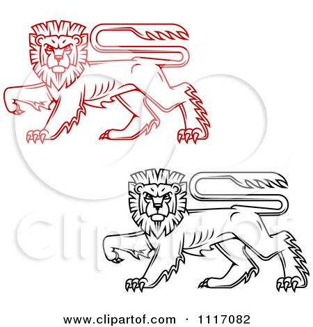 Vector Clipart Red And Black Walking Heraldic Lions - Royalty Free Graphic Illustration by Vector Tradition SM
