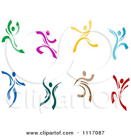 Vector Clipart Joyous Colorful People Dancing And Leaping - Royalty Free Graphic Illustration by Vector Tradition SM