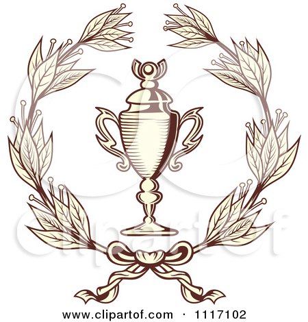 Vector Clipart Sepia Wreath And Trophy Cup - Royalty Free Graphic Illustration by Vector Tradition SM